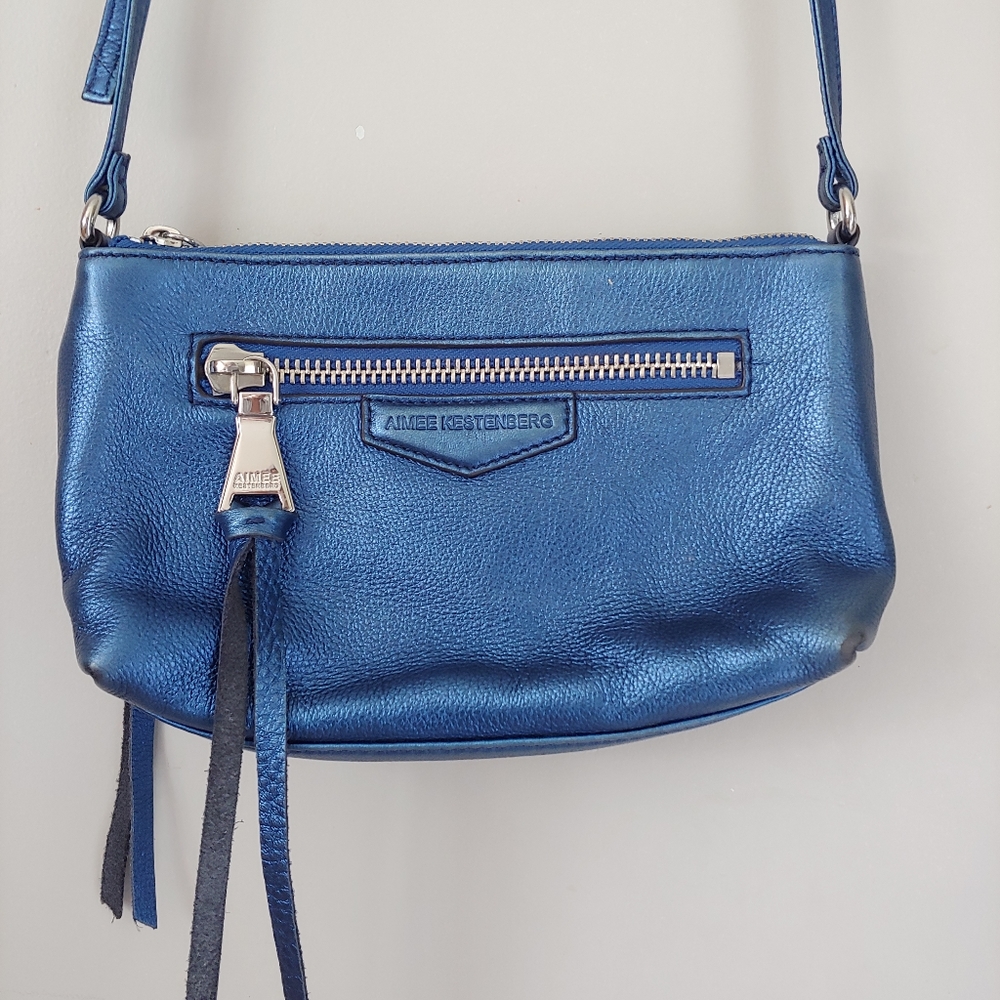 Aimee Kestenberg Leather Crossbody Shoulder Bag Metallic Blue